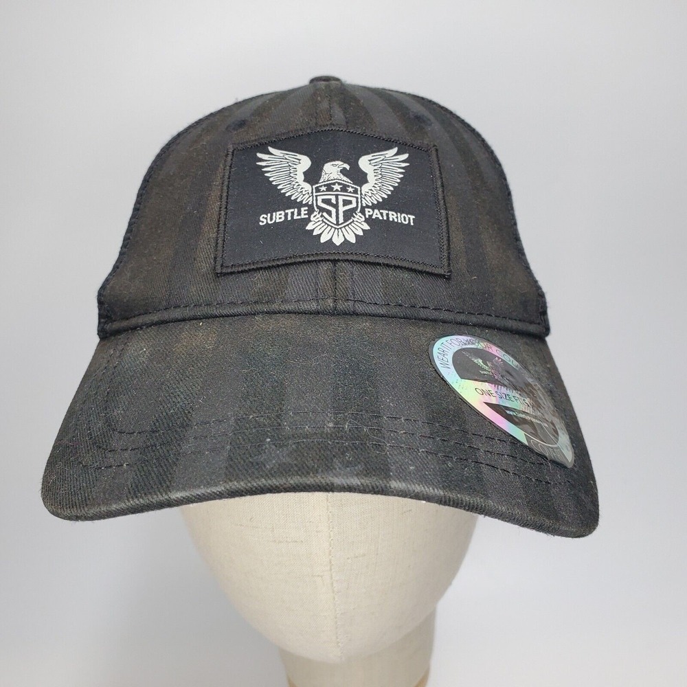 Subtle Patriot Covert Trucker Hat Black Tonal Flag Eagle Patch Snapback Cap